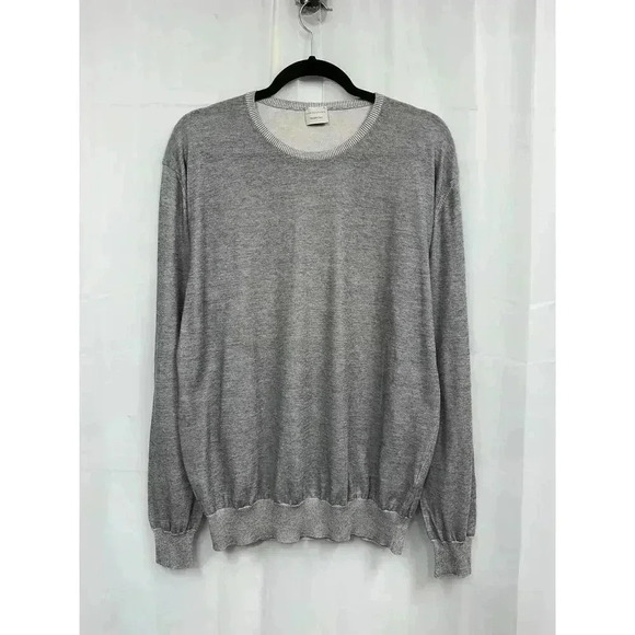 Samuelsohn Men's Small Lightweight Cotton Crew Neck Pullover Knit Sweater Grey - Picture 2 of 8